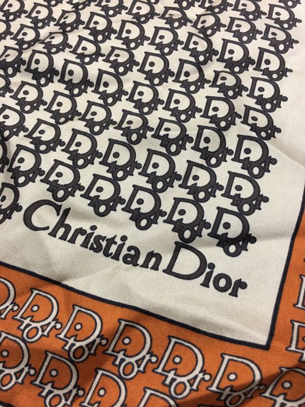 ヴィンテージ Christian Dior クリスチャンディオール トロッター柄 シルク スカーフ_画像2