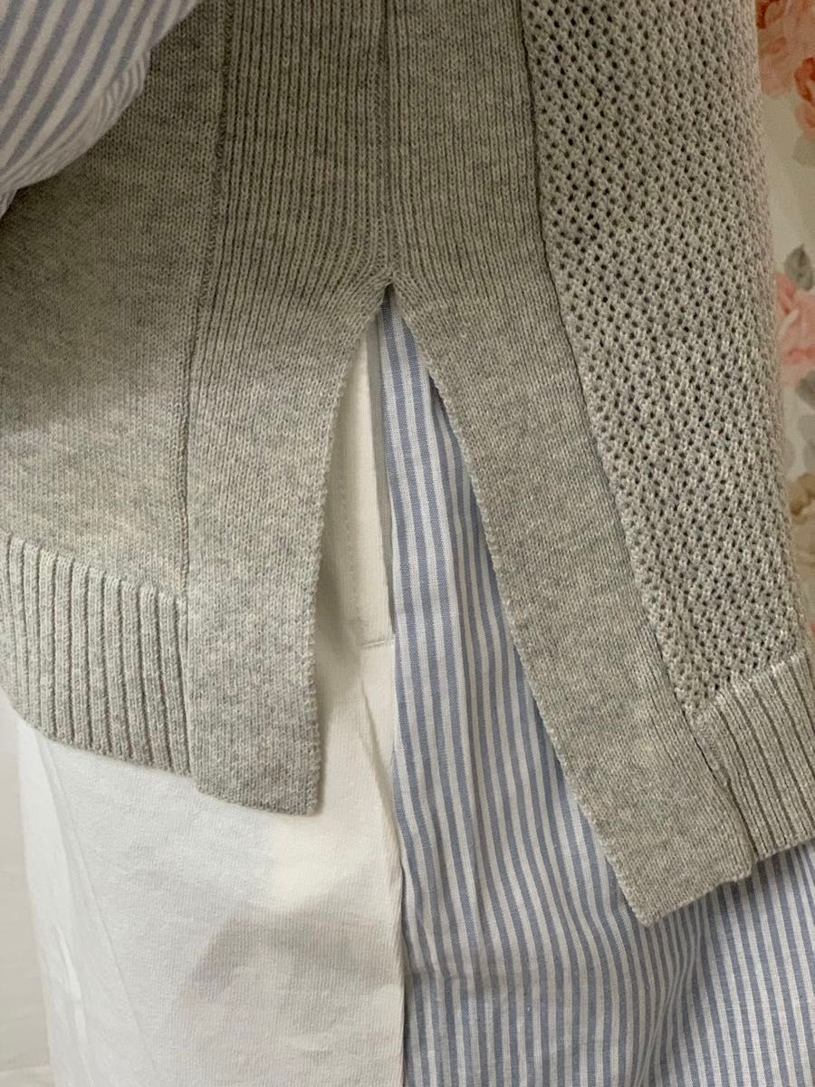 新品 激安 セール 綿100% ベスト 高級 ニット セーター しなやか 着心地 透かし模様 ナチュラル 可愛い グレー