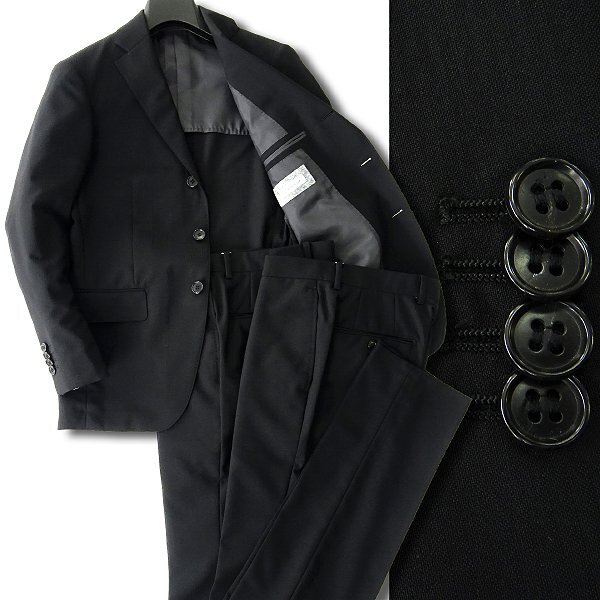新品 Blu e Grigio 春夏 ストライプ 2パンツ スーツ YA3(やや細身XS) 黒 【J54667】 42-8D ユニバーサルランゲージ セットアップ メンズ_画像1