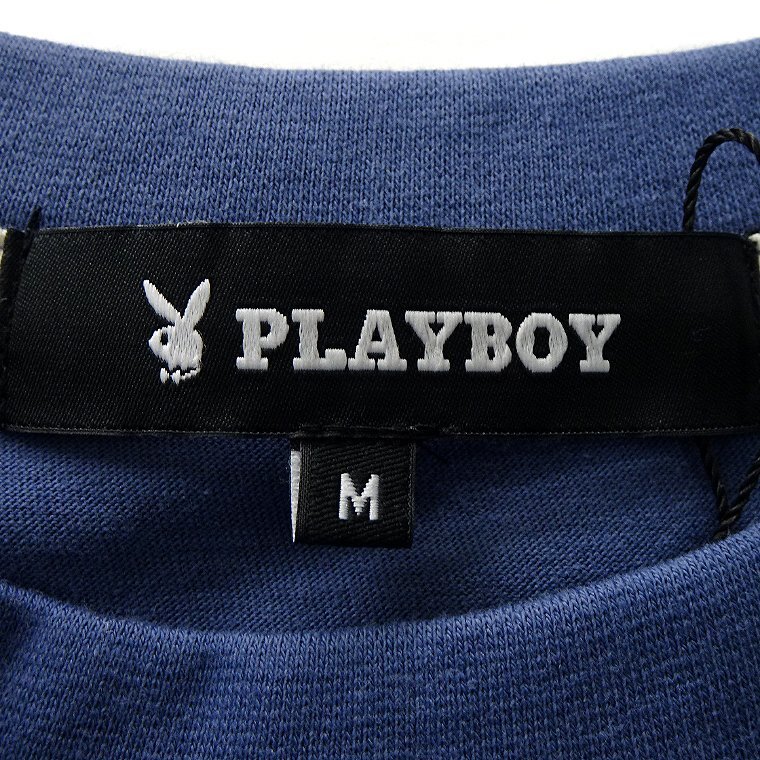 新品 プレイボーイ 24年春夏 プリント カットソー LL 青【41029_78】 PLAYBOY ロンT バニー ロゴ 長袖 コットン Tシャツ メンズ_画像9