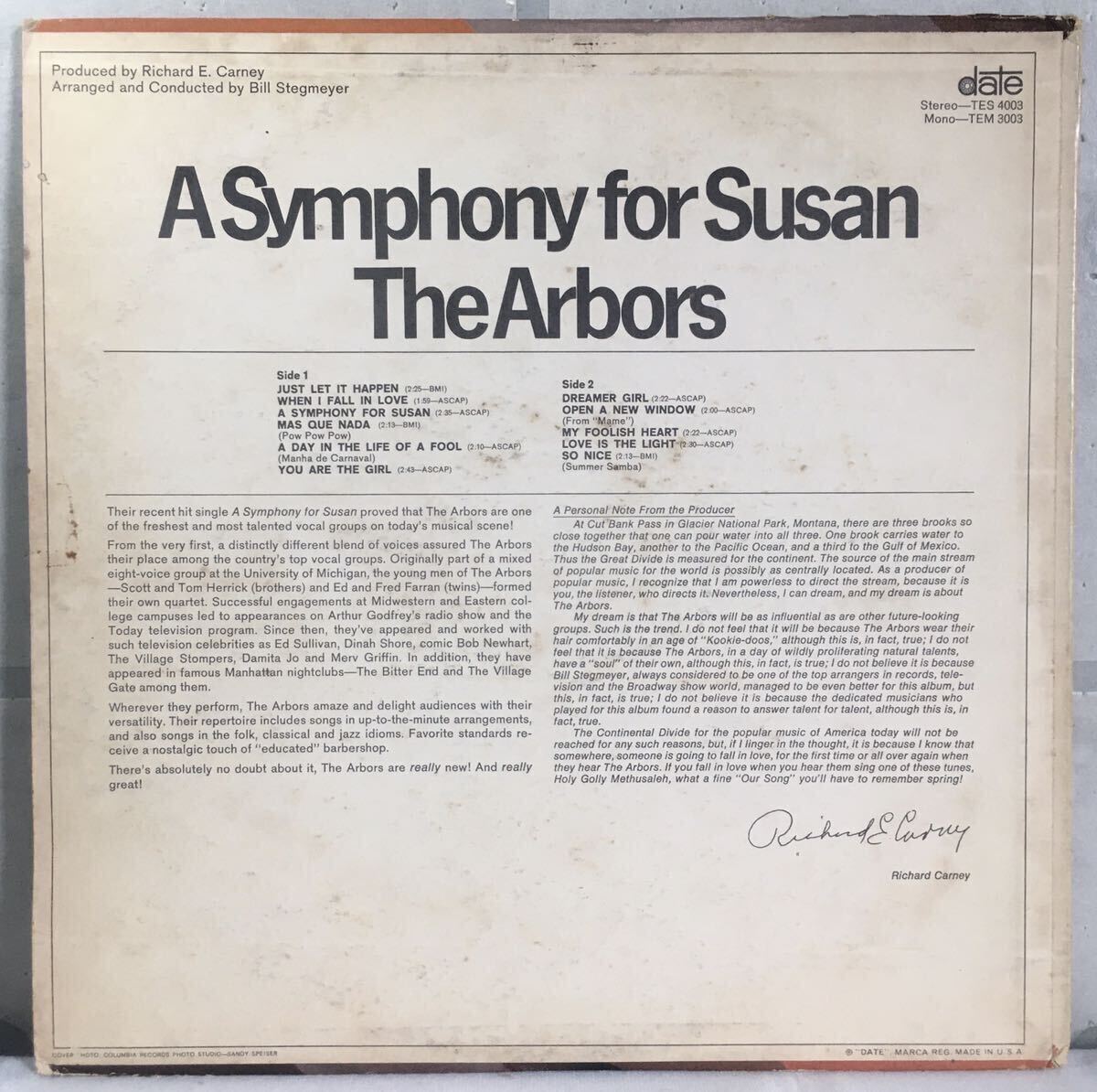 美盤 USオリジナル LP / The Arbors - A Symphony for Susan / 60’s Soft Rock Latin Jazz Funk MPB Brasil Samba / 小西康陽_画像2