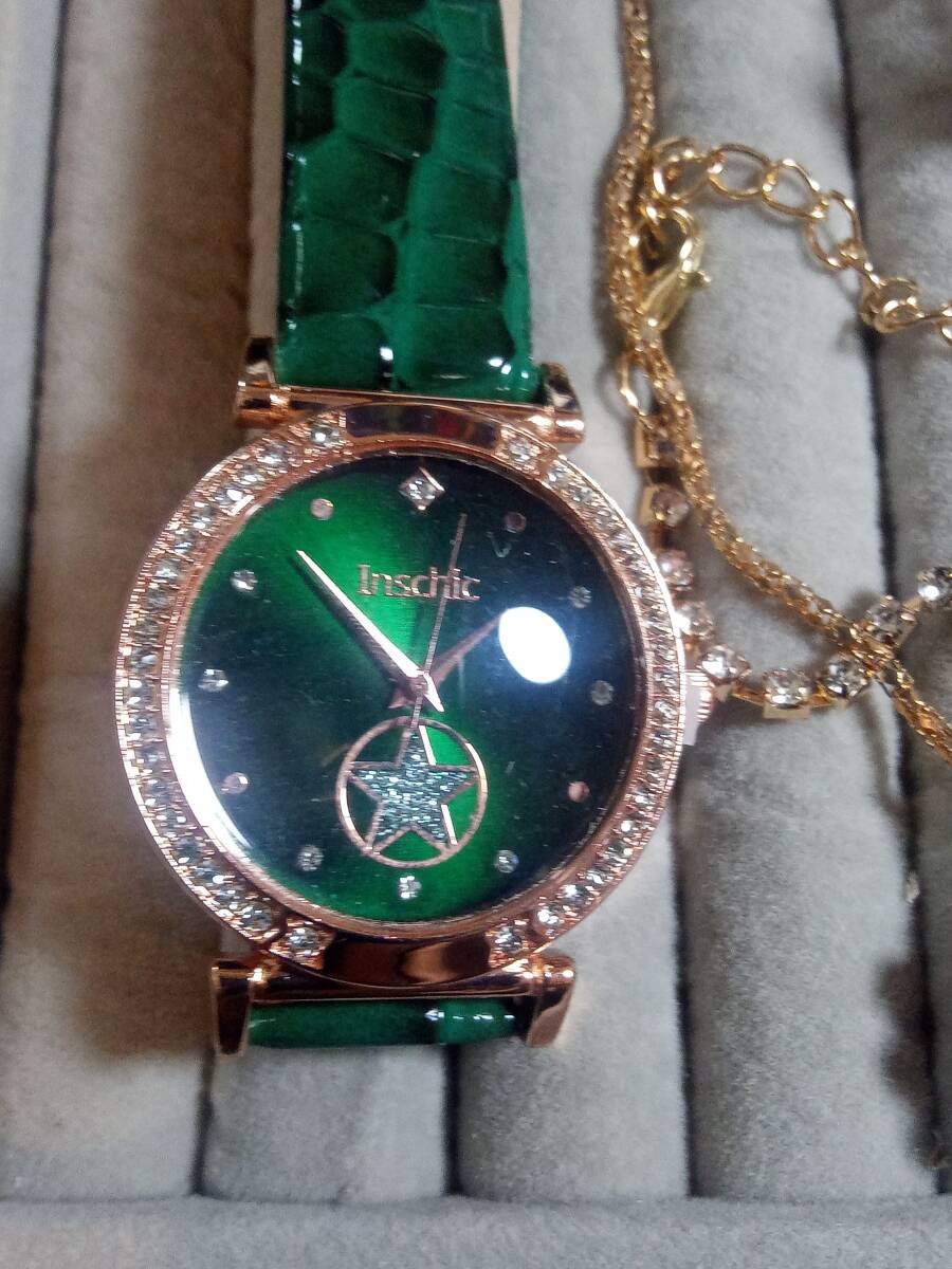 腕時計 アクセサリー セット レディース ファッション ピアス ネックレス 指輪 リング 合成革 緑 グリーン_画像3