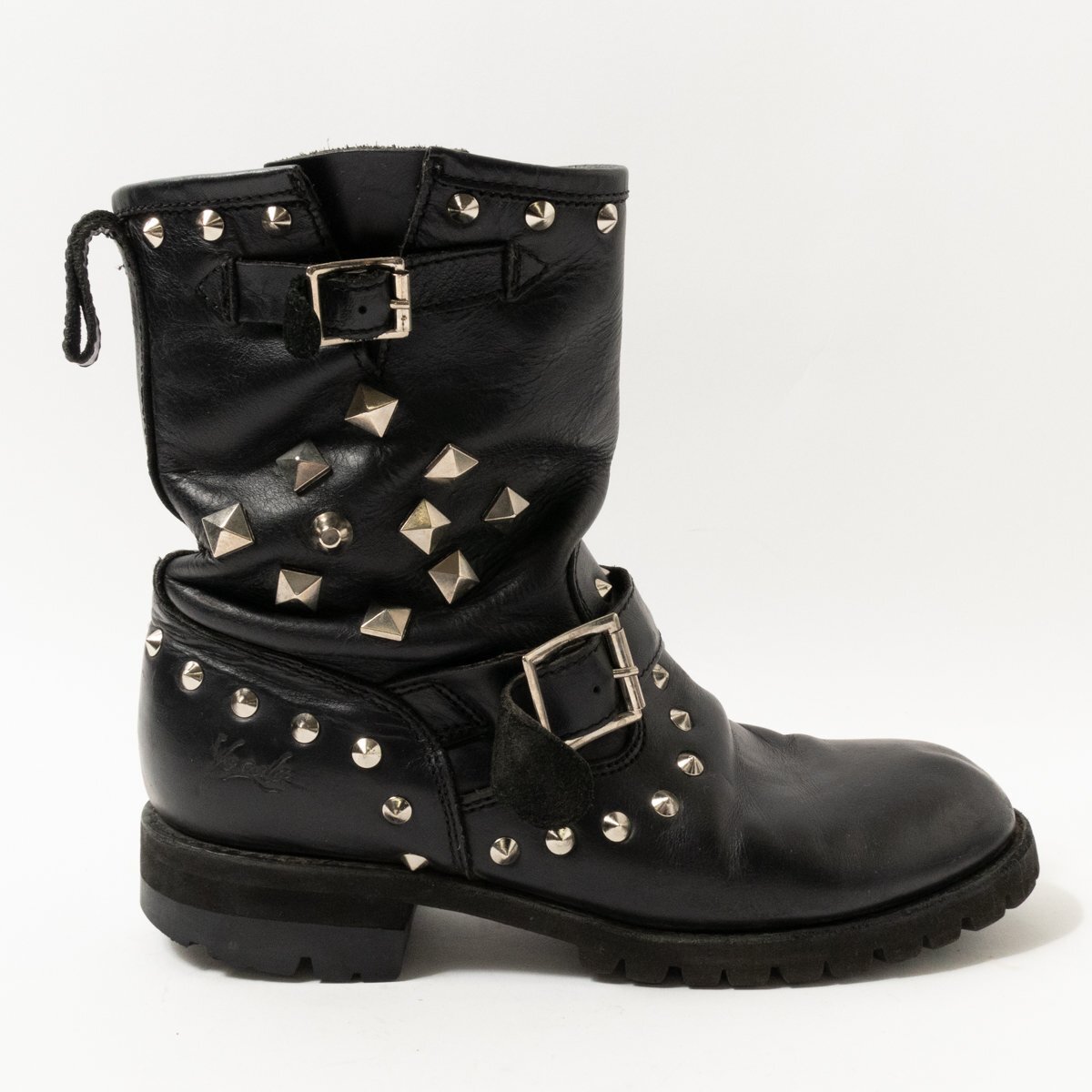 YOSUKEyo-ske engineer boots studs shoes middle height 25.0cm leather original leather black silver equipment ornament casual gran ji Street 