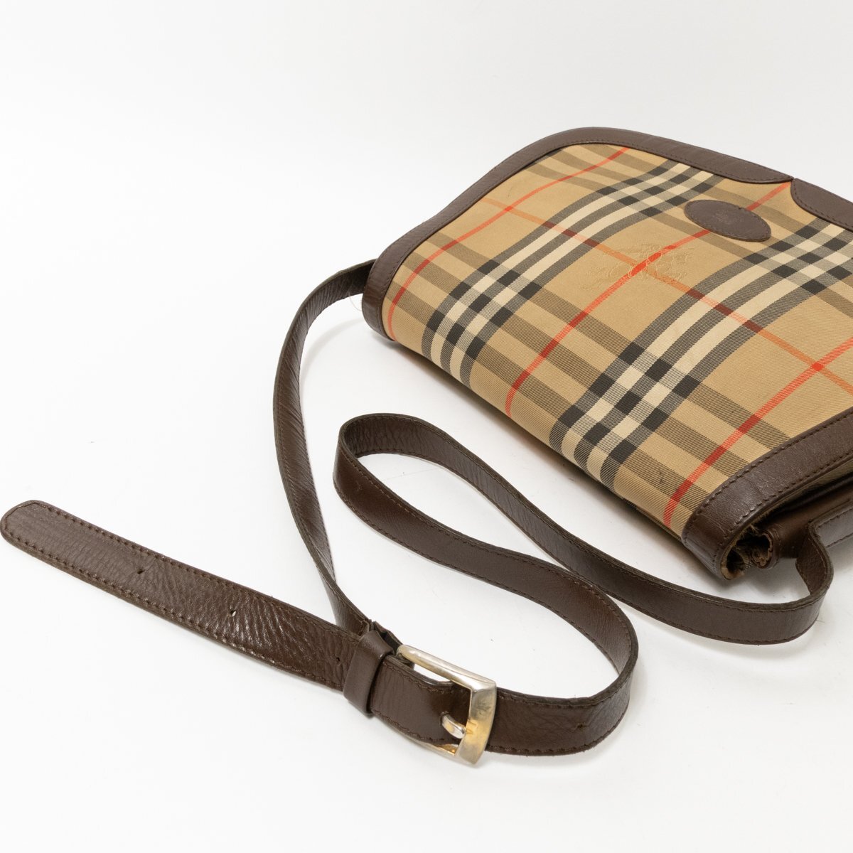 【1円スタート】Burberry バーバリー英国製 ノバチェック ショルダーバッグ 斜め掛け ベージュ ブラウン キャンバス レザー マグネット開閉の画像6