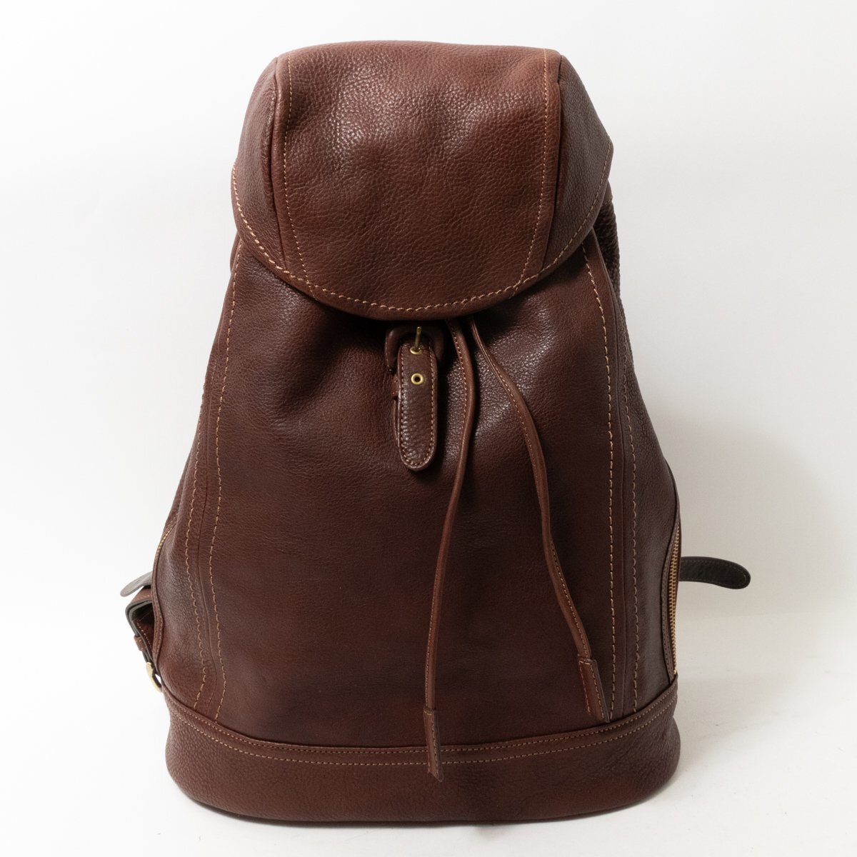[1 jpy start ] earth shop bag manufacture place TSUCHIYA KABAN pouch type rucksack backpack leather original leather dark brown hook opening and closing casual bag 