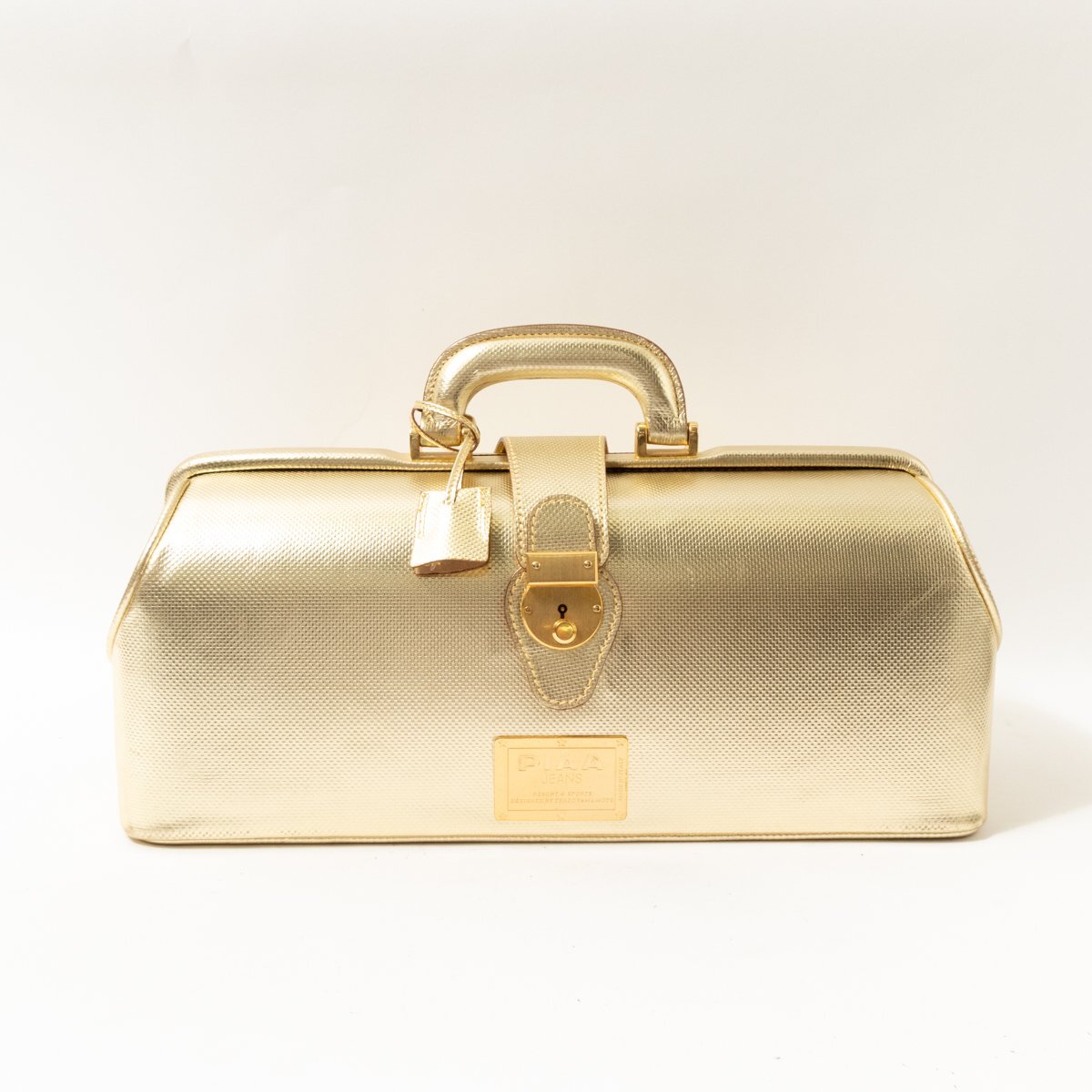 【1円スタート】PIAA JEANS ボストンバッグ ゴールド 金色 レザー 本革 イタリア製 ユニセックス 男女兼用 鍵付き 手さげ bag かばん 鞄の画像1