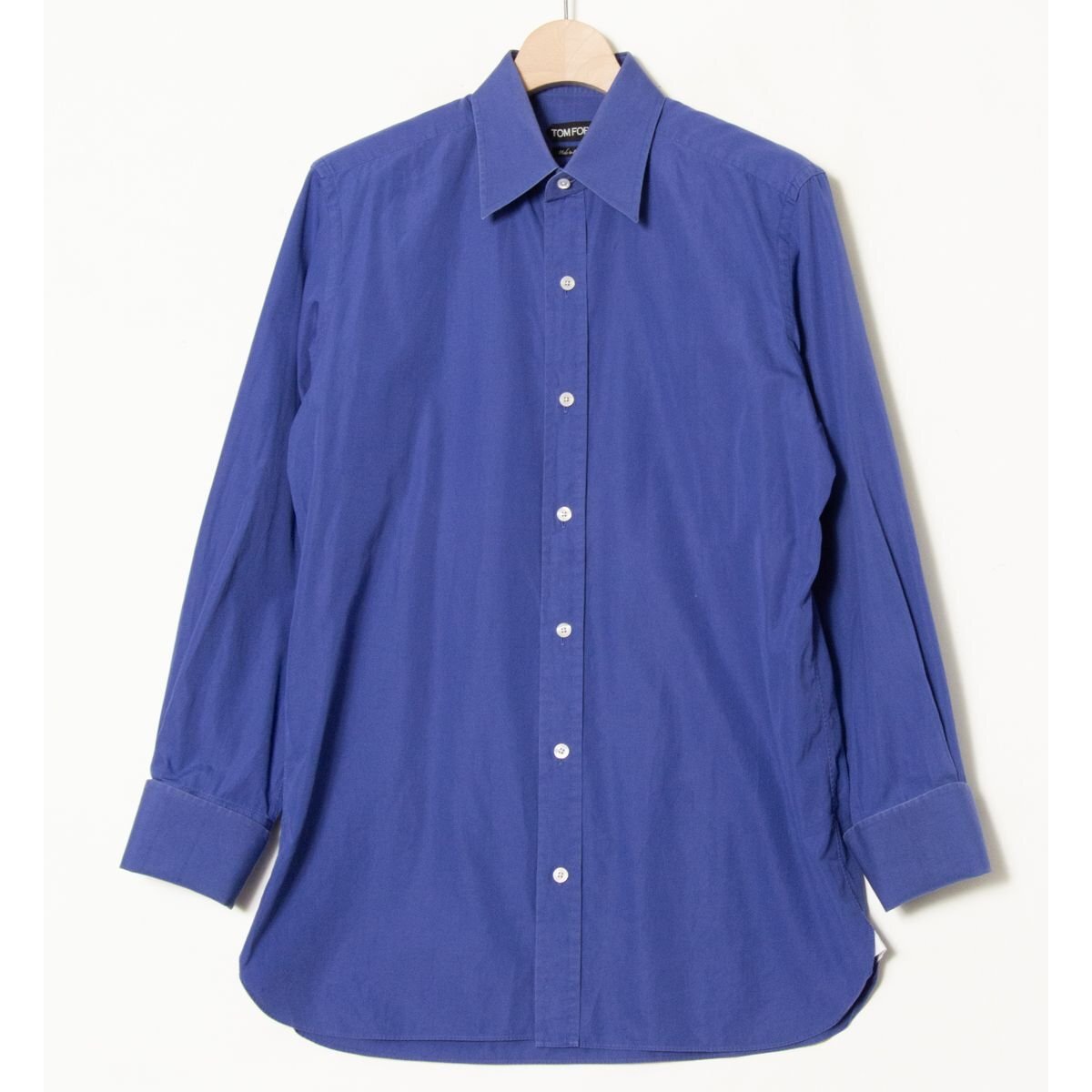 [1 иен старт ] почтовая доставка 0 TOM FORD Tom Ford двойной запонки рубашка с длинным рукавом хлопок 100% высокий бренд синий голубой одноцветный 175/92A Швейцария производства 