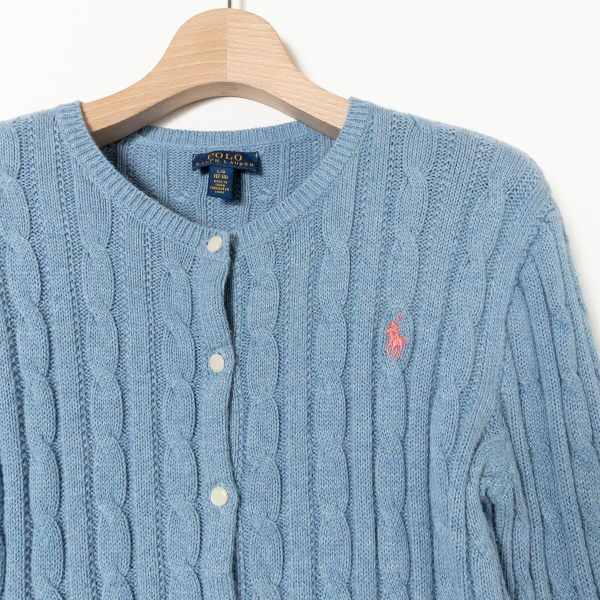 POLO RALPH LAUREN ポロ ラルフローレン キッズ ペプラムケーブルニットカーディガン L/G 綿100% コットン ブルー 青 子供服 カジュアル_画像3