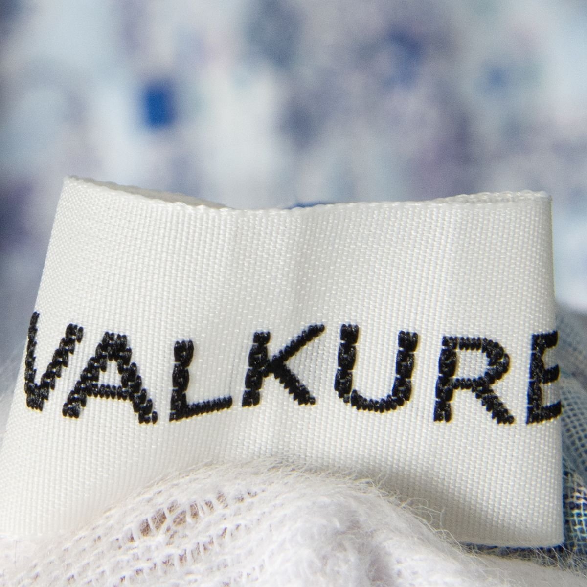 メール便◯ VALKURE ヴァルクーレ ノースリーブ膝丈ワンピース 総柄 コットン100％ 薄地 フェミニン クラシカル 夏 サックス 水色 40_画像6