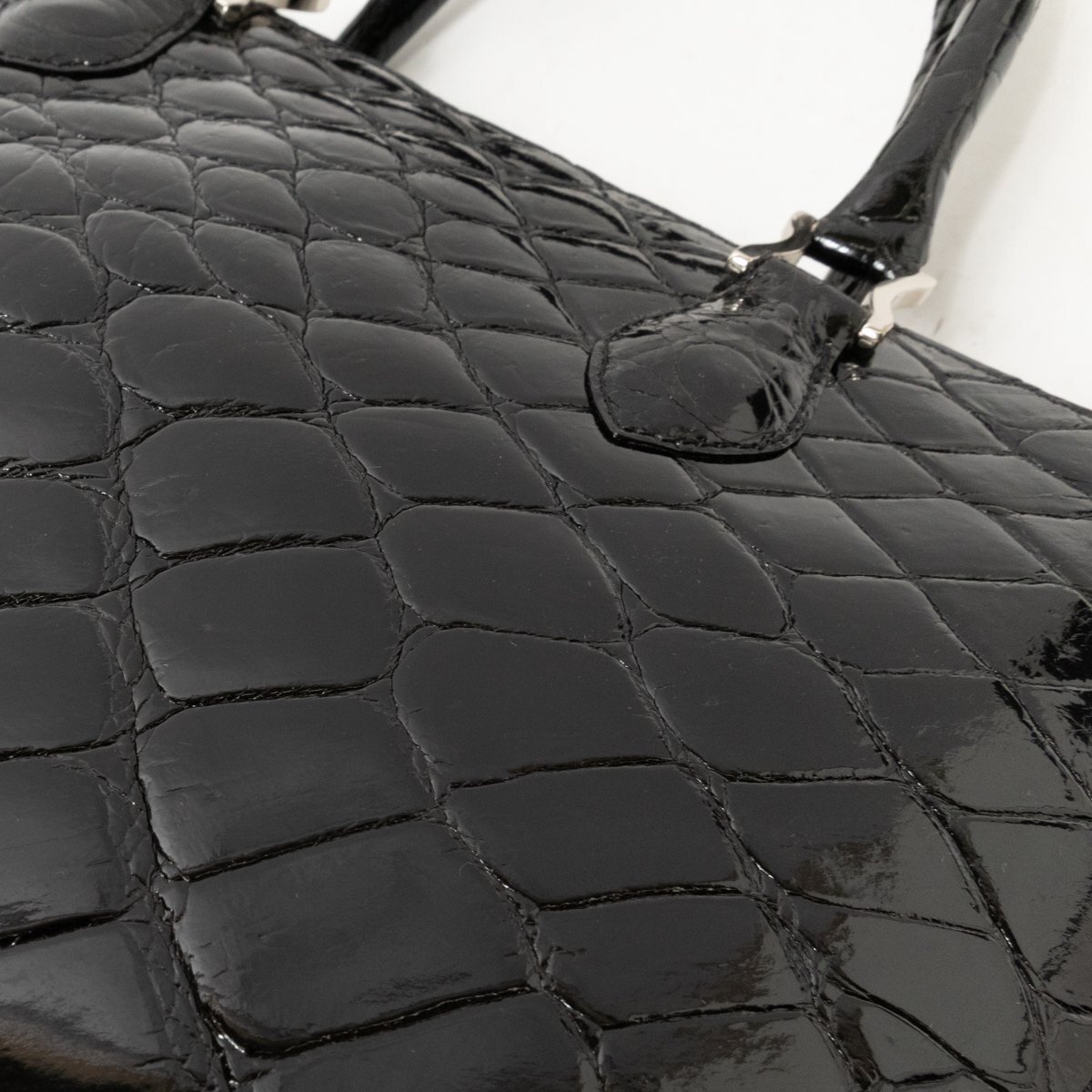 [1 иен старт ] крокодил кожаная сумка ручная сумочка ручная сумка женщина сумка черный чёрный серебряный металлические принадлежности магнит открытие и закрытие женский натуральная кожа одноцветный 