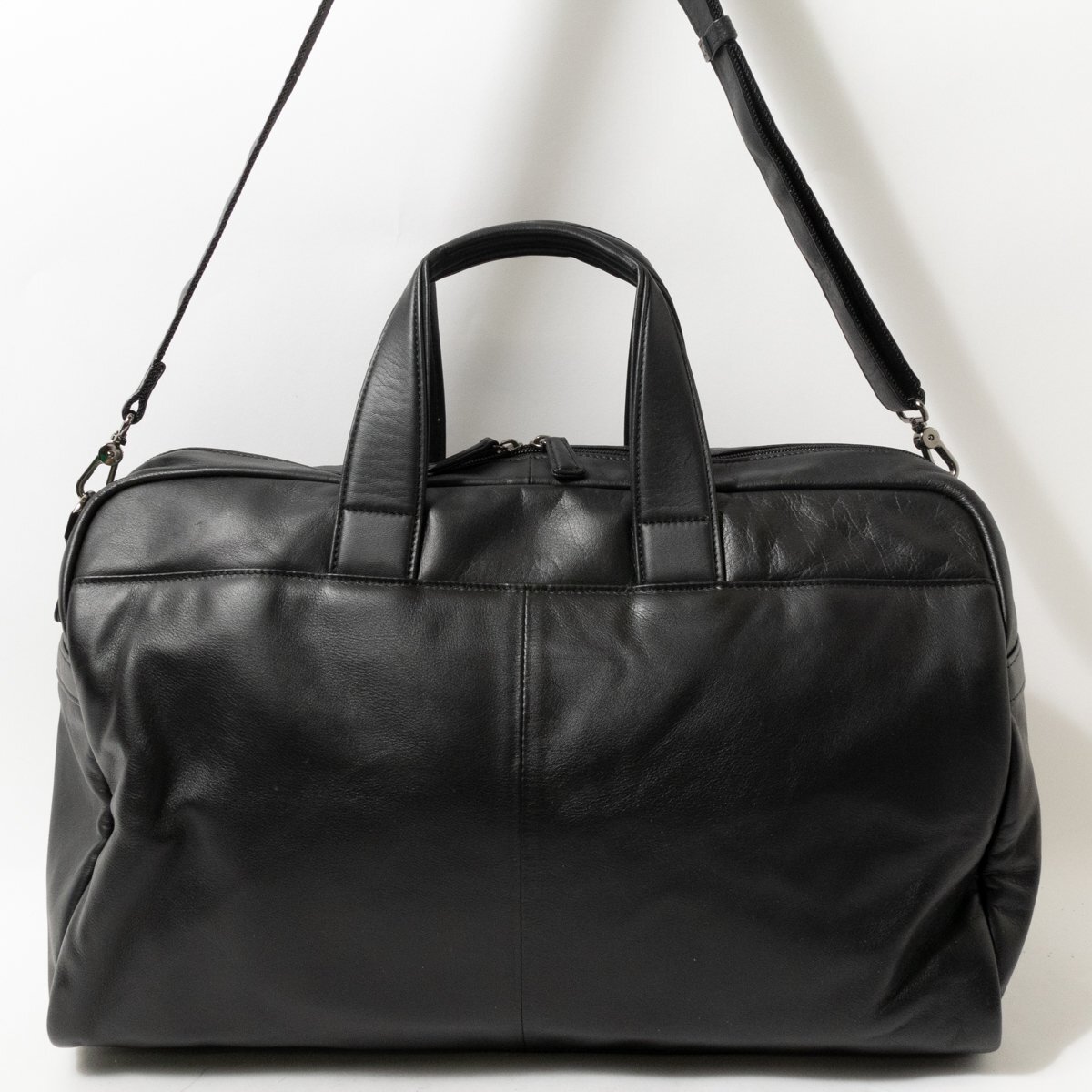 [1 иен старт ]OFFERMANNo мех man 2way сумка "Boston bag" сумка на плечо джентльмен сумка черный чёрный кожа мужской застежка-молния открытие и закрытие одноцветный 