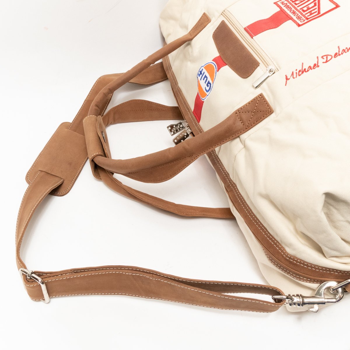 [1 иен старт ]Gulf Gulf сумка "Boston bag" путешествие сумка сумка на плечо Motor Sport хлопок кожа Sand Brown большая вместимость 