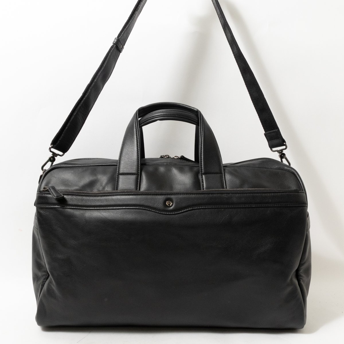 [1 иен старт ]OFFERMANNo мех man 2way сумка "Boston bag" сумка на плечо джентльмен сумка черный чёрный кожа мужской застежка-молния открытие и закрытие одноцветный 
