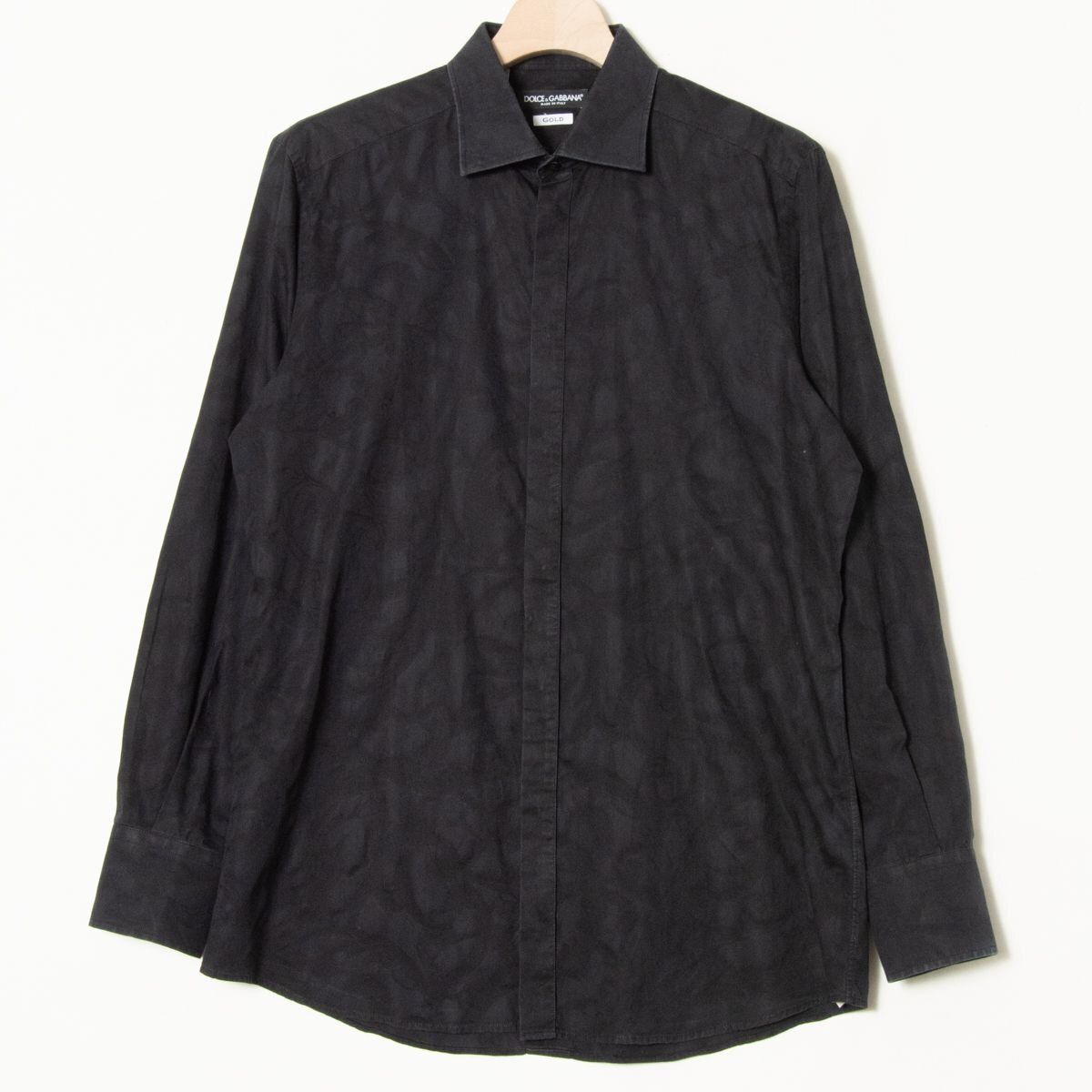 [1 jpy start ] mail service 0 DOLCE&GABBANA Dolce and Gabbana total pattern fly front long sleeve shirt cotton 100 high brand black 41 Italy made 