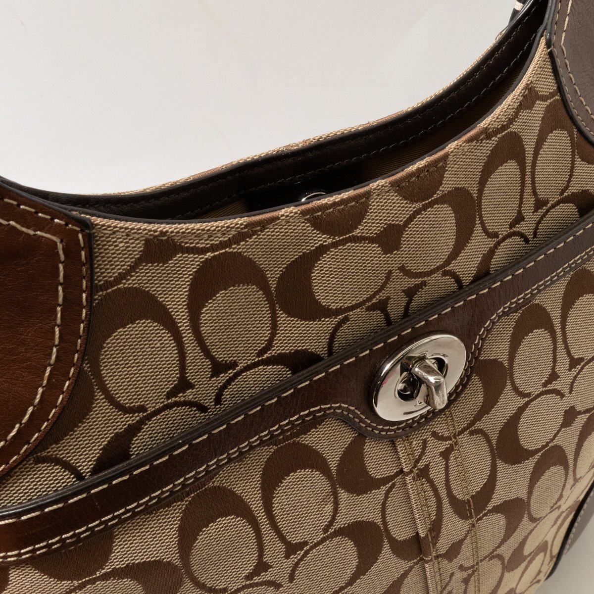 [1 jpy start ] superior article COACH shoulder bag F13979 signature Coach monogram bag Brown beige shoulder .. diagonal ..