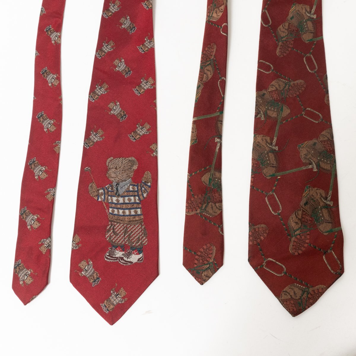  mail service 0 2 pcs set RALPH LAUREN Ralph Lauren silk necktie England made silk 100% red group Bear - pattern tore King shoes pattern men's 