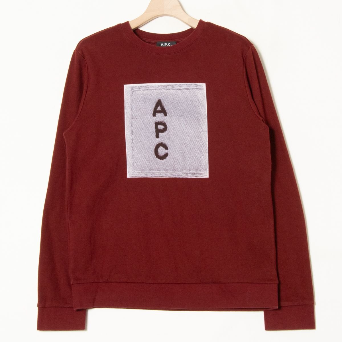 A.P.C. アーペーセー サイズM 長袖 クルーネック スウェット トレーナー プリント えんじ/ワインレッド系 メンズ カジュアル 通年_画像1