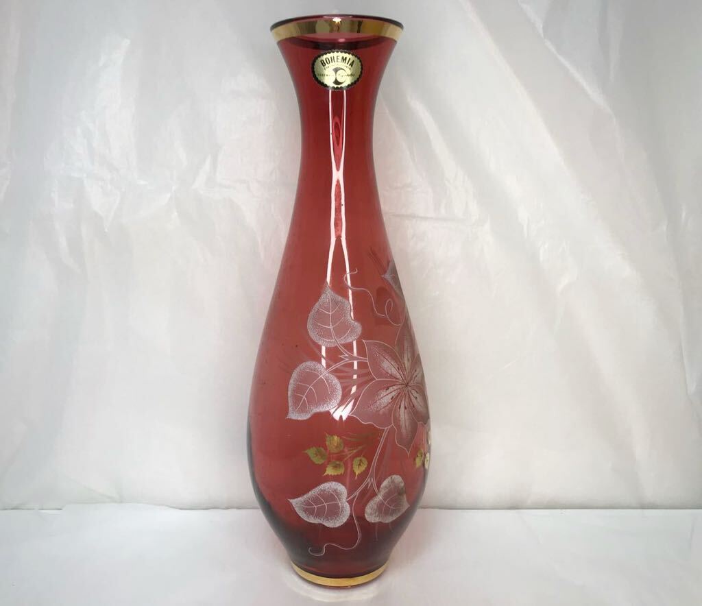 ボヘミアン 花瓶 インテリア 花器 一輪挿し ボヘミアングラス チェコスロバキア ボヘミアンガラス フラワー グラス_画像1