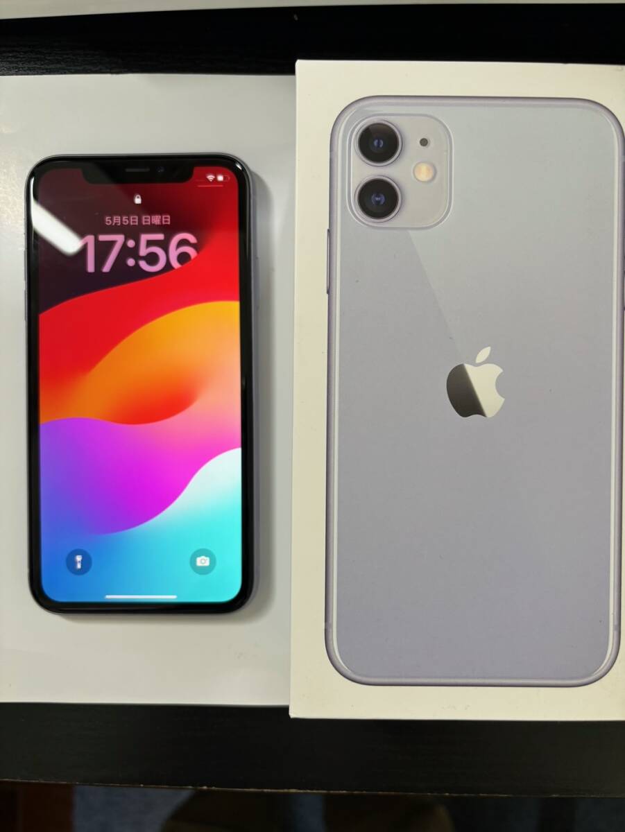 iPhone 11 128GB パープル SIMフリー 白ロム バッテリー82％ 外観美品！ の画像1