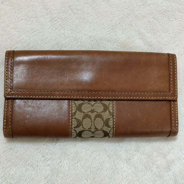 コーチ　COACH　長財布　レザー　キャメル　茶色　キャンバス 大人気　美品　ブラウン　レディース財布　大容量　希少　ヴィンテージ_画像3