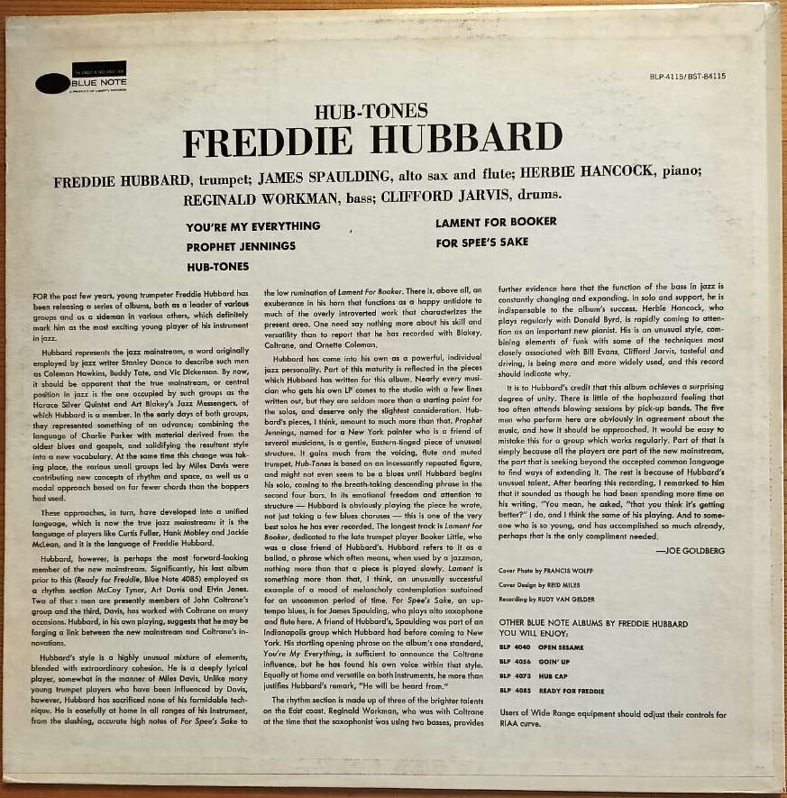 BLUE NOTE 青白Lib RVG盤　FREDDIE HUBBARD／Hub-Tones　James Spaulding　Herbie Hancock　フレディ ハバード　ブルーノート_画像2