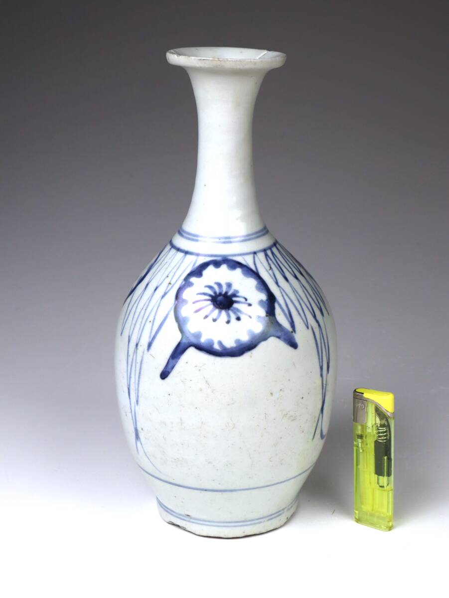 ☆【逸品堂】☆ 李朝 染付 鉄砂 色絵 首長 鶴首 花鳥柄 丸 壷 壺