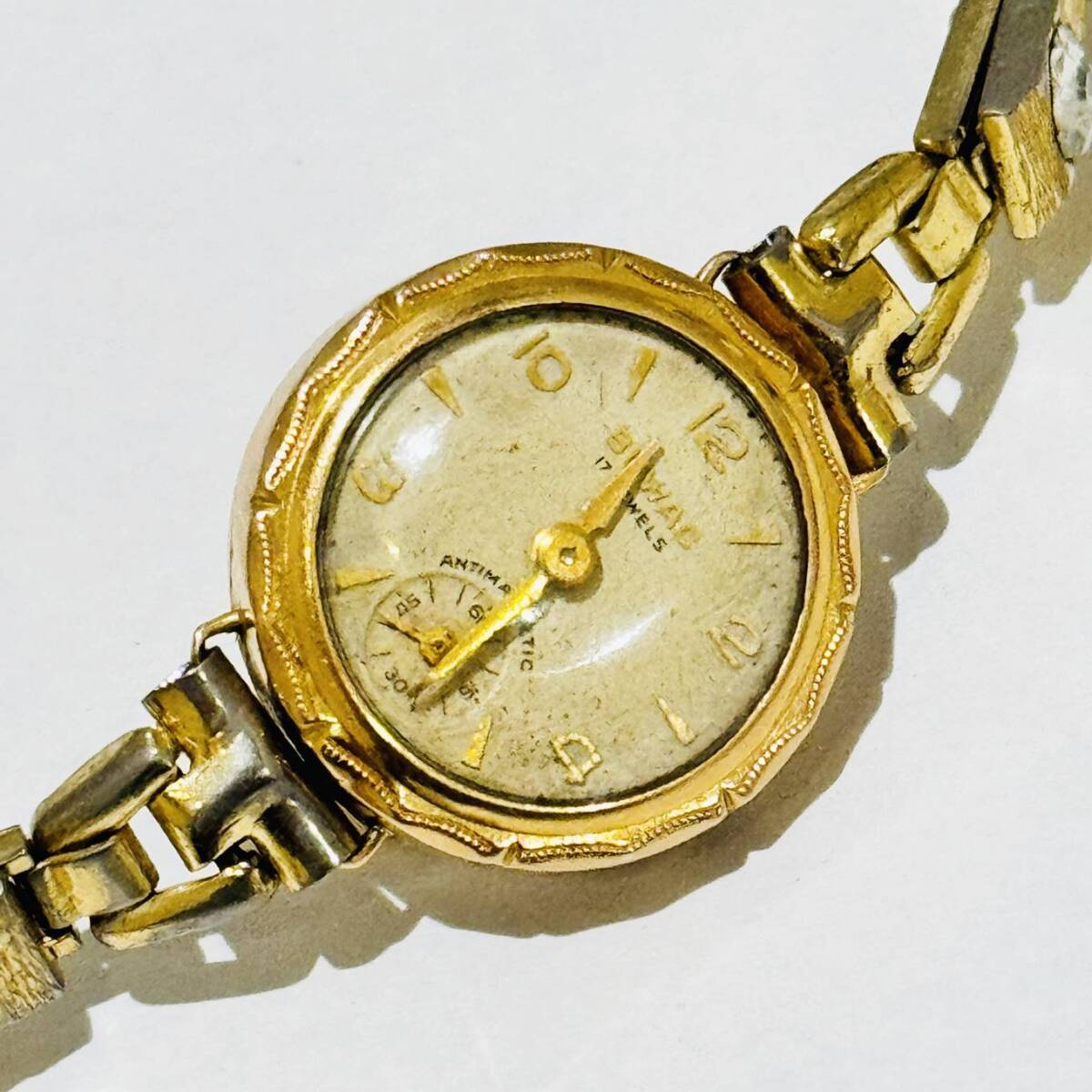 甲MJ17631 1円スタート 動作未確認 現状品 K18刻印 総重量:24.7g BUWAC 手巻き 17石 アンティーク レディース腕時計 ゴールドの画像1