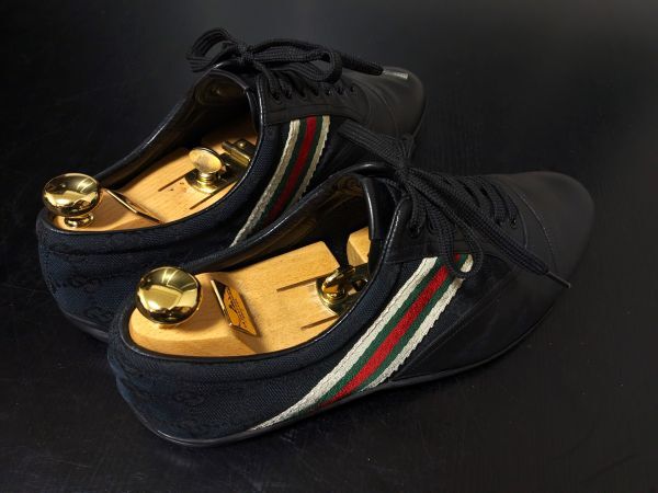 美品 グッチ 43.5E GUCCI シェリーライン GGモノグラム コンビレザースニーカー 黒 8606_画像10