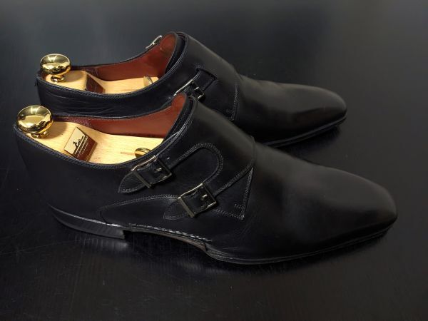 美品 マグナーニ 42 Magnanni オパンケ製法 トリプルモンクストラップ ドレスシューズ 黒 8585_画像7