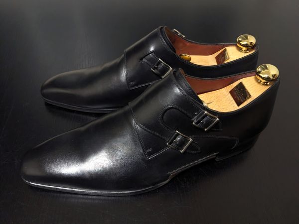 美品 マグナーニ 42 Magnanni オパンケ製法 トリプルモンクストラップ ドレスシューズ 黒 8585_画像6