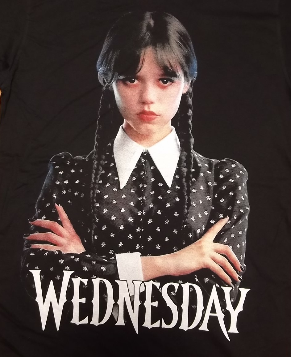 新品 【Wednesday】ウェンズデー・アダムス 両面 プリント Tシャツ M // アダムスファミリー ジェナオルテガ ティムバートン ドラマの画像2