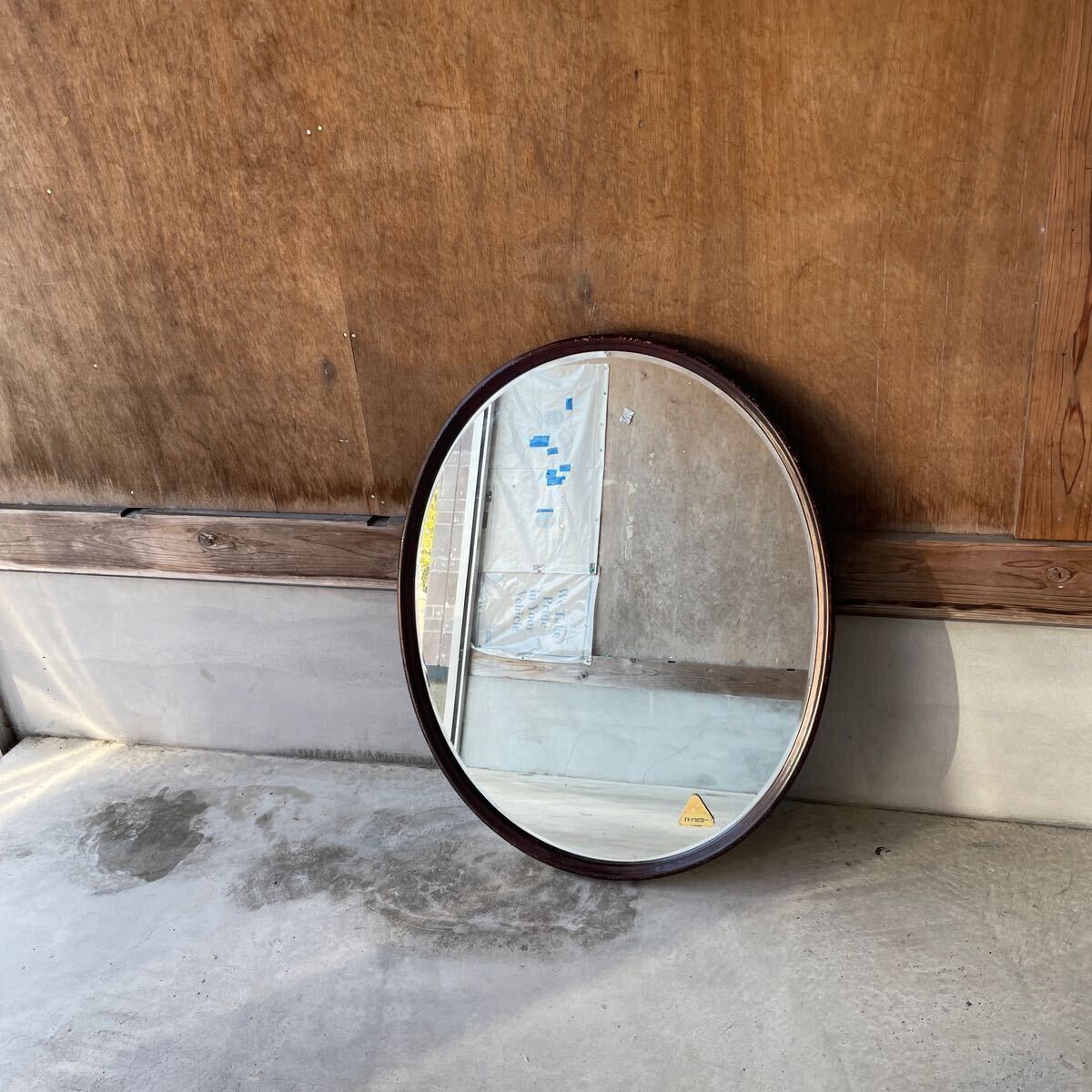 ウォールミラー アンティーク インテリア レトロ 壁掛け鏡 鏡 木製 日本製　丸型　ハイミラー日本板硝子_画像7