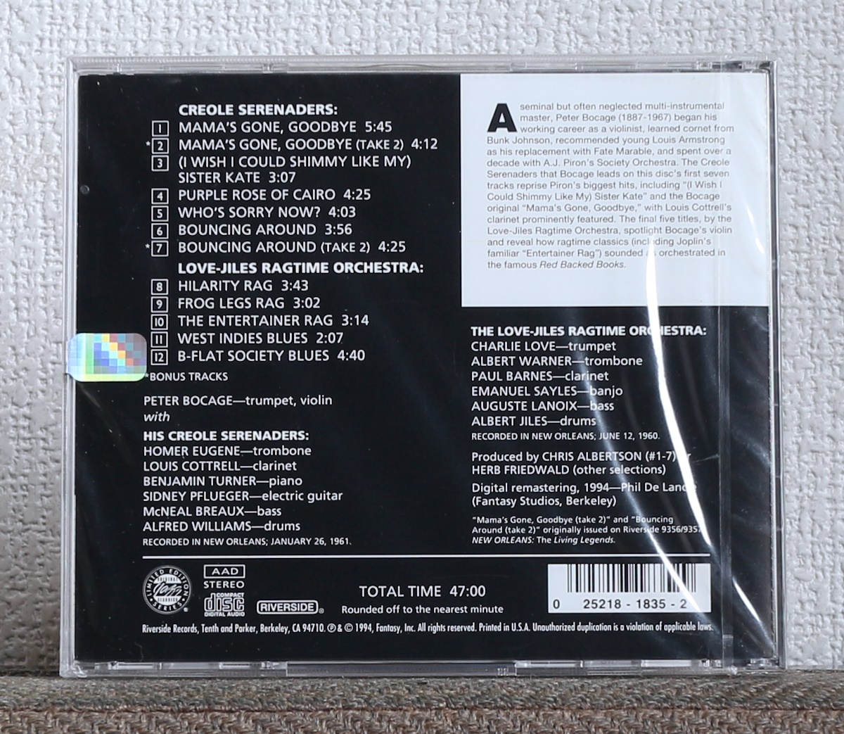 品薄CD/限定盤/JAZZ/Peter Bocage/Riverside/ニューオーリンズ/ラグタイム/カイロの紫のバラ/作曲：スコット・ジョプリン/Scott Joplin_画像2