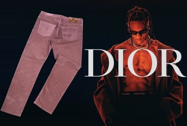 正規品 Dior x Travis Scott Cactus Jack Slim-Fit Jeans ディオール×トラビススコット カクタスジャック ロゴパンツ ダークピンク31JK-9の画像1