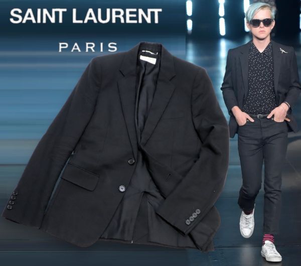 国内正規品 Saint Laurent Paris 509486 ノッチド ナローラペル 2B テーラードジャケット サンローランパリ ブレザー ブラック 42 JK-14_※写真はイメージになります