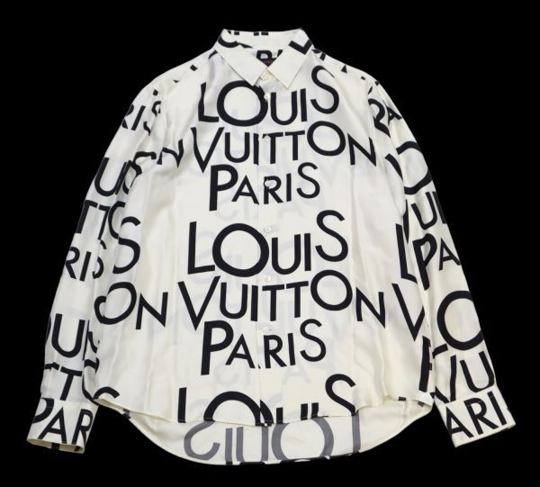 国内正規品 Louis Vuitton SILK100％ オールオーバーロゴ MENS 長袖シャツ ルイヴィトン LV LOGO 総柄 シルクXXL シャツ アイボリー M MO-1の画像2