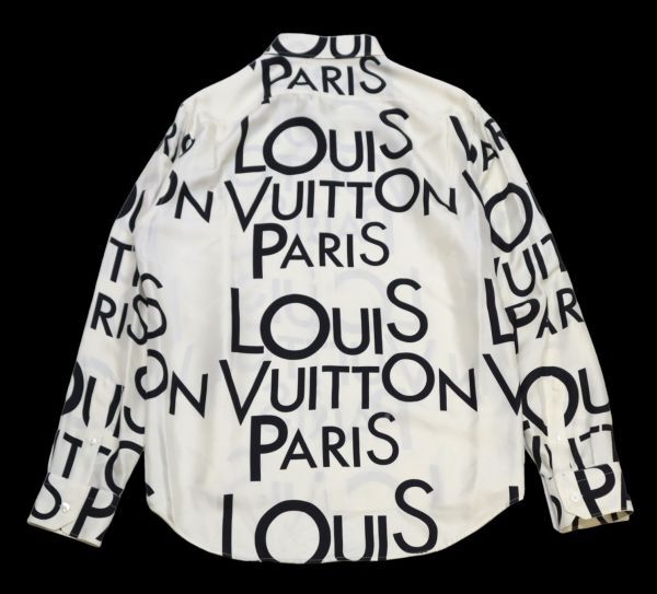 国内正規品 Louis Vuitton SILK100％ オールオーバーロゴ MENS 長袖シャツ ルイヴィトン LV LOGO 総柄 シルクXXL シャツ アイボリー M MO-1の画像3