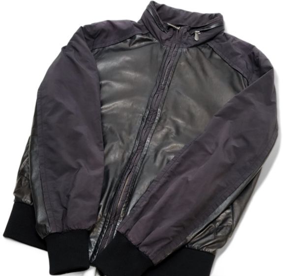 BOTTEGA VENETA 244267 V0821 ナイロン切替 レザージップアップブルゾン ボッテガヴェネタ ボンバージャケット LEATHER JACKET 48 JK-8_画像8