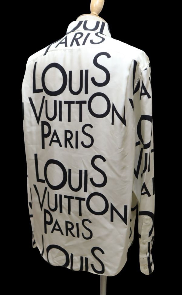 国内正規品 Louis Vuitton SILK100％ オールオーバーロゴ MENS 長袖シャツ ルイヴィトン LV LOGO 総柄 シルクXXL シャツ アイボリー M MO-1の画像7