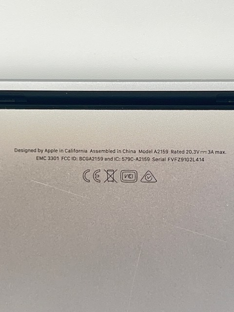 K1685■【稼働品】 Macbook Pro A2159 256GB 2049 13インチ マックブック プロ ノート パソコン PC スペースグレイ Apple ■_画像5