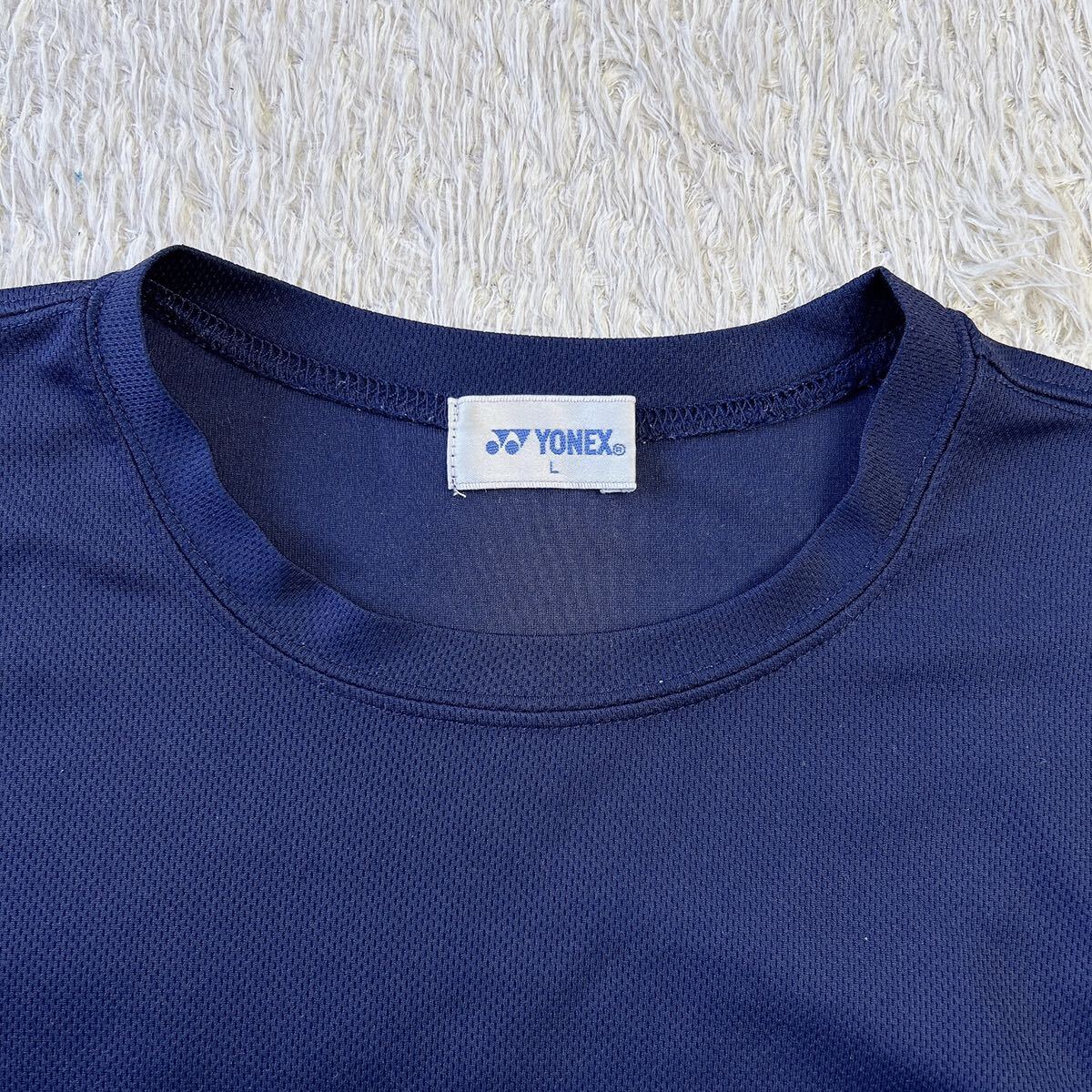 YONEX/ヨネックス グラフィックバックプリント ショートスリーブシャツ 半袖Tシャツ ロゴ スポーツ バドミントン テニス ウェア 紺 メンズL_画像4