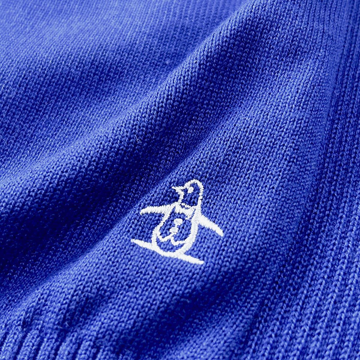  Munsingwear/マンシングウェア 美品 ニットセーター サマーニット ゴルフウェア GOLF 長袖 刺繍ロゴ クルーネック 青 レディース M_画像6