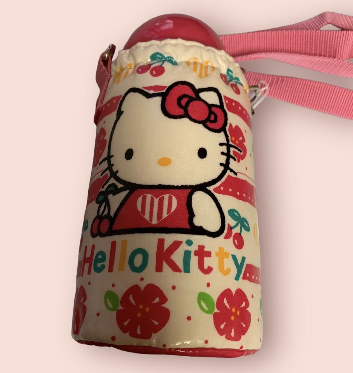 未使用 当時物 希少 レトロ　Hello Kitty ハローキティ　保冷 ストローホッパー　水筒　520ml　ピンク SANRIO サンリオ 1993年 レア グッズ_画像2