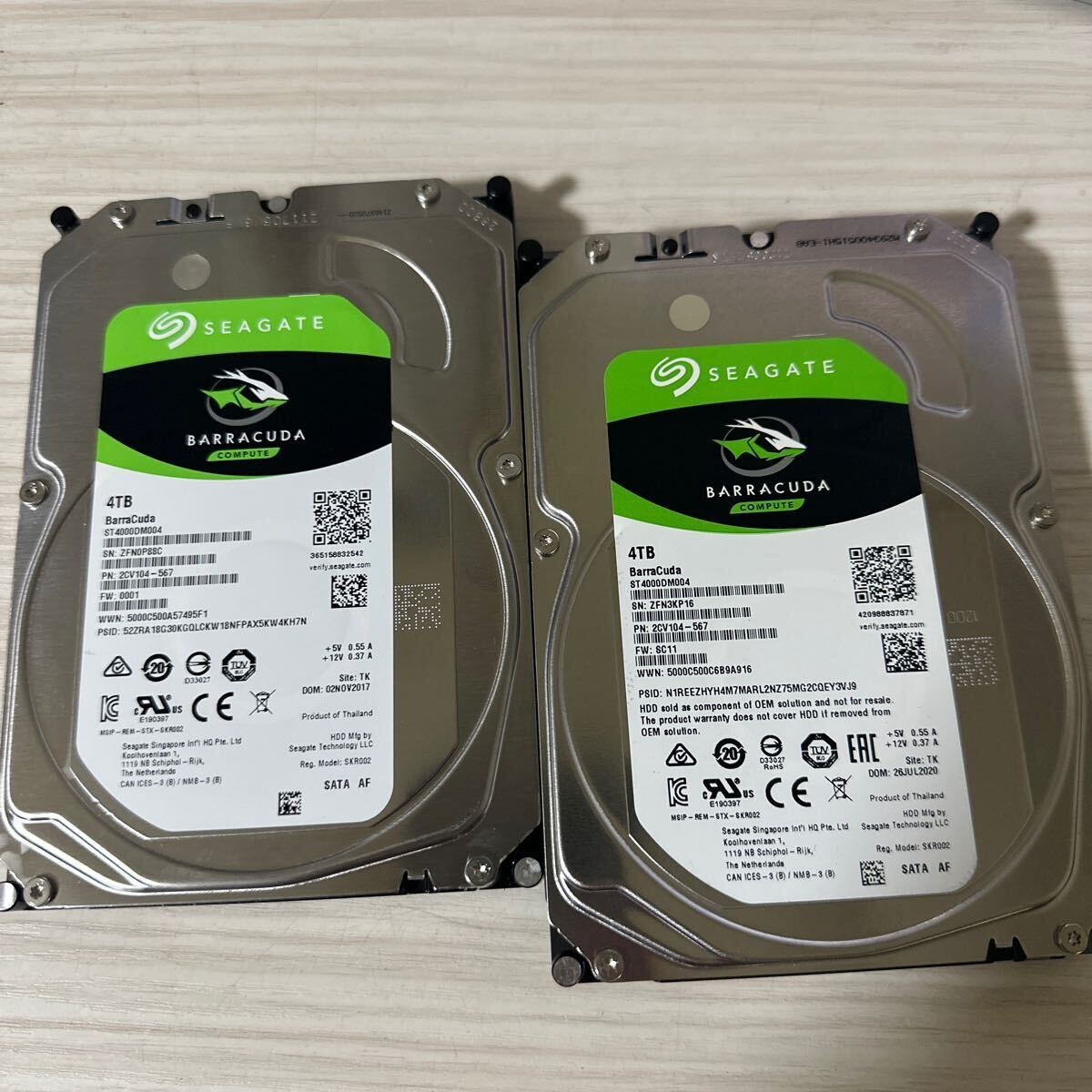 二枚セット/N8/9:【動作保証/使用0時間】3.5 SATA 4TB 2台 正常 seagate ST4000DM004-2CV104 3.5インチHDD _画像1