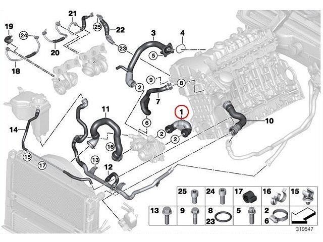 3シリーズ E91 335i UV35 VS35 ウォーターホース クーラントホース ラジエターホース BMW_純正 電子カタログ参考図