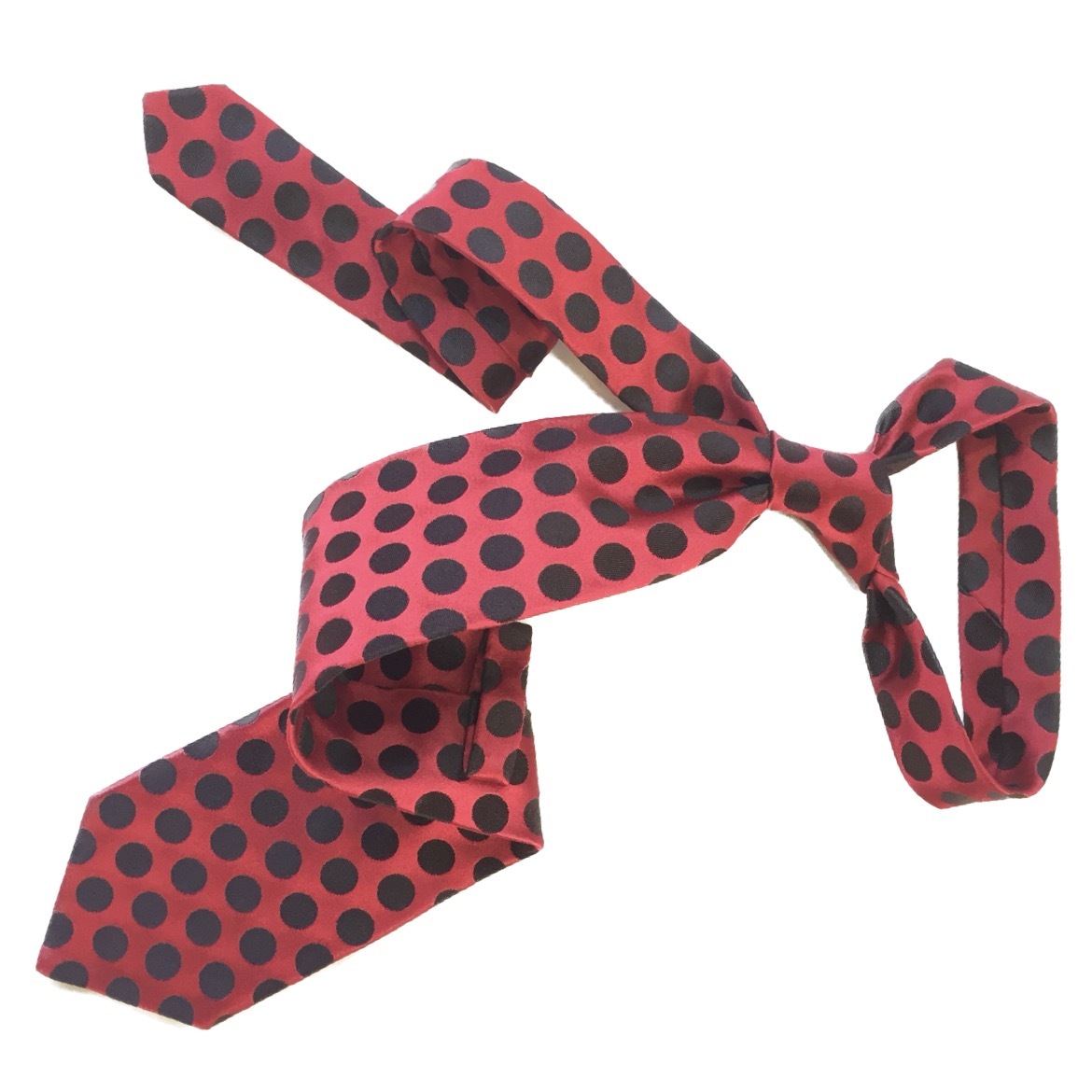 ジャンフランコフェレ GIANERANCO FERRE ハンドメイド ネクタイ 赤x黒 ドット イタリア製 M 美品_画像3
