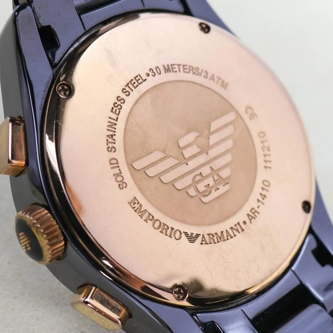 ◆美品 稼働 EMPORIO ARMANI 腕時計 セラミカ クロノグラフ h