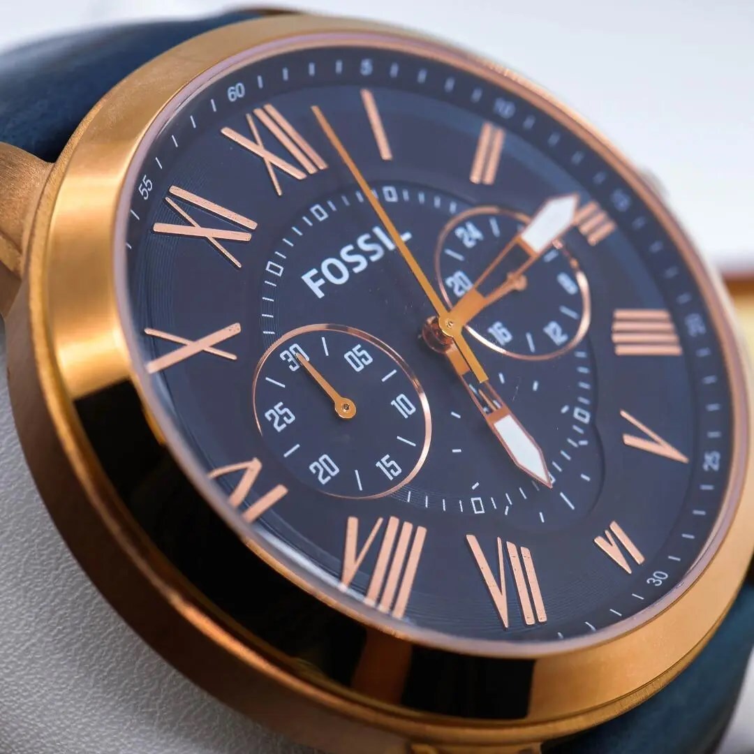 ◆稼働 FOSSIL 腕時計 クロノグラフ デイト レザーベルト 新品電池 d