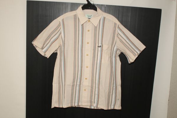 2664■Mクロコダイル、薄アイボリー系、綿麻、半袖シャツ、良品_画像3