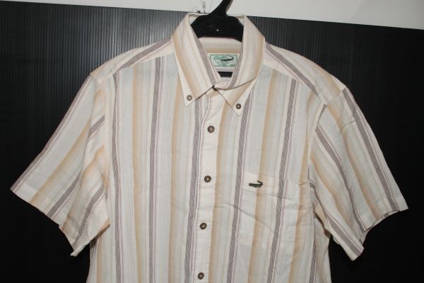 2681■Mクロコダイル、薄アイボリー系、綿ポリ、半袖BDシャツ、良品_画像1